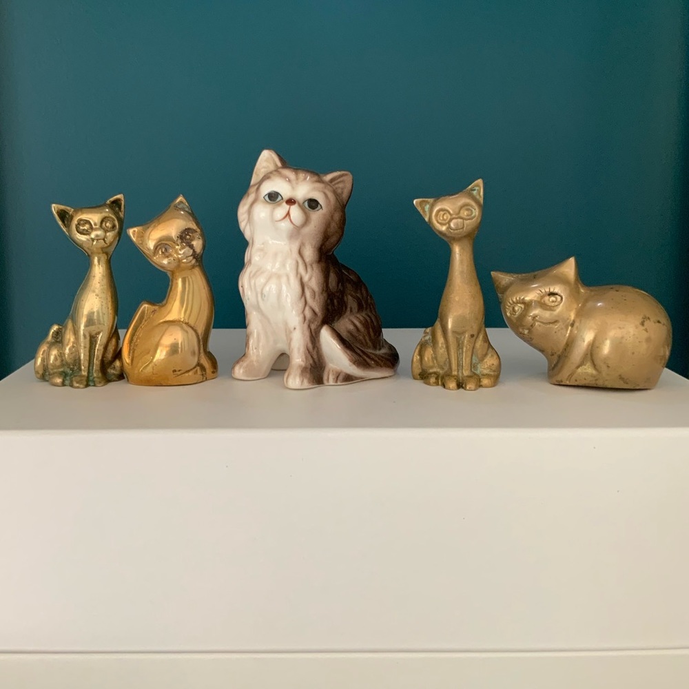Brass and Porcelain Cats
